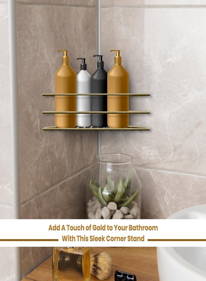 IBELL Bathroom Corner Shelf | Adhesive Bathroom Organizer Stand | Multipurpose Shampoo Holder for Bathroom | No Drill Installation | Gold Finish - Image 3